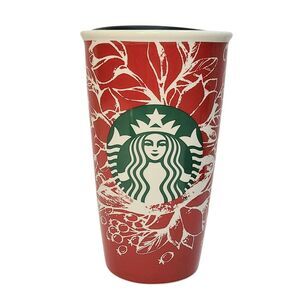 Starbucks Travel Mug & Lid 2016‎ Holiday Christmas Winter Bird berries Ceramic